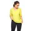 Camicie attive Estate scollo a V Split Yoga Donna 4xl Allenamento sportivo T-shirt sportiva Mezza manica femminile Giallo Fitness Top Large Size
