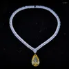 Colares pendentes Colar de diamante amarelo em forma de pera de luxo para mulheres 89ct Drop zircões Moda Idies Crystal Evening