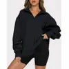 Kadın Hoodies Sweatshirts Sonbahar ve Kış Avrupa Amerika Asya Gündelik Top Yarım Zip Kazak Uzun Kollu 230227