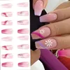 Faux ongles 24pcs pointe d'ongle fleur ondulée paillettes bricolage cercueil français faux longue ballerine