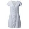 Casual Dresses V Neck Button Ladies Sexy Mini Dress Printed Short Sleeve Summer A-Line Holiday Sundresses Women