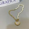 Chains Niche Heart-Shaped Retro Fashion Chain Stitching Natural Baroque Pearl Necklace Clavicle Female NecklaceChains