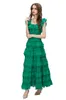 Women's Runway Dresses Flare Sleeves Embroidery Tiered Ruffles Hollow Out Fashion Elegant Vestidos