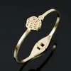 Brazalete de lujo con flor rosa, brazaletes de acero inoxidable de Color dorado para mujeres, señoras y niñas, pulsera de cristal CZ a la moda, regalos de joyeríaBangle