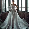 More Pearls One Shoulder Mermaid Wedding Dresses Luxurious Lace Appliques Bridal Gown Custom Made With Detachable Train Robes De Mariee