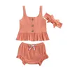 Clothing Sets 9Colors 0-24M Toddler Baby Girl Summer Set Sleeveless Solid Cotton Vest Top Shorts Headband 3Pcs Cute Outfit