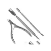 Nagelmanikyruppsättning Cutter Nipper Clip Cut 3 PCS Rostfritt stål Kutlikhet Pushers Spoon Scissor Dead Skin Tools for Women Drop Delivery DHDRC