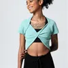 Active Shirts Summer Front Kink Yoga Tops Short Sleeve Fitness Shirt Women Moisture Wicking Running Sport Gym Quick Dry Workout