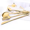 Dinnerware Sets Mirror 24 Pcs Gold Cutlery Kitchen Tableware Stainless Steel Knife Forks Spoons Silverware Home Flatware 230228