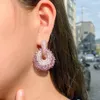 Ear Cuff CWWZircons Trendy Luxury Purple Pink Cubic Zirconia Pave Dangle Earrings for Women Statement Wedding Party Jewelry CZ979 230228