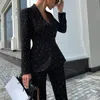 Womens Suits Blazers Jacket Twopiece Pant for Women Autumn and Winter Style Elegant Black Polka Dot Longsleeved Office 230227