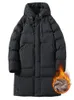 Inverno Uomo Lungo Parka Giacca calda Fodera in pile maschile Giacca a vento con cappuccio Cappotto imbottito in cotone spesso Parka termico Taglie forti