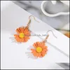 Charm Daisy Flower Earrings Bright Colorf Målning Cabochon Dingle For Women Jewelry Gold Color Passale Drop Delivery Dhabg