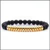 Beaded 10Pc/Set Natural Black Matte Mala 8Mm Stone Beads Bracelet Gifts For Men Women Handmade Jewelry Drop Delivery Bracelets Dhdqh