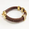 Bracelets porte-bonheur arrivée classique véritable 5mm marron Stingray Bracelet en cuir cristal pour hommes et femmes bijoux cadeau