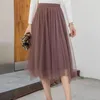 Jupes Réversible Velours Tulle Longues Femmes Automne Hiver Taille Haute Jupe Plissée Femme Élégante Double Côté Porter