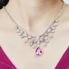 Pendentif Colliers De Luxe Couronne Collier 8ct Poire En Forme De Diamant Rose Pendnat Femmes Banquet Robe Tour De Cou Chaîne Fête