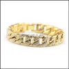 Cuff Mens Womens Chain Hiphop Curb Bracelet Sier Sier Goldlated with Whinestons 12 قطعة إسقاط أساور للمجوهرات DHH5I