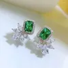 Cluster Rings Real 925 Sterling Silver 5 7MM Emerald High Carbon Diamond Gemstone Vintage Ear Studs Earrings Fine Jewelry Wholesale