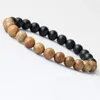 Strand Hommes Perles En Bois Naturel Bracelets Noir Mat Onyx Méditation Prière Perle Bracelet Femmes Bijoux En Bois Yoga