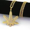 Pendentif Colliers Hip Hop Chaîne Pour Hommes Feuille Déclaration Or Couleur En Acier Inoxydable Glacé Hippie Kpop Bijoux Cubain