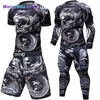 Camisetas masculinas Novo treino de mma compact masculina mangas compridas BJJ 3D Fitness Tights Men Rashguard Tshirt Troushers Roupas masculinas 022223H