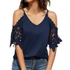 قمصان بلوزات المرأة الصيفية قبالة الكتف الكتف مع السباغيتي حزام قصير الأكمام V-neck Sling Cold Women Plouse Lace Clothingwomen's