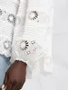 Kvinnors blusar LVydala Women High End Street Designer Top Long Sleeve Brodery Cutout Lace Ruffle Casual Cotton Blue