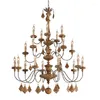 Pendelleuchten American Retro Goldfolie Distressed Massivholz Carving Lampe Villa im Flur EL Schlafzimmer dekorativer Kronleuchter