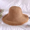 Breda randen hattar sommarsol hatt kvinnor panama hattar breda tofsar stora brim strand sol hattar solid visir hatt halm andedräkt kvinnlig hink hink g230227