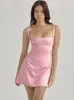 Födelsedag för kvinnor Aline Pink Sexy Satin Holiday Party Dresses Mini Casual Spaghetti Strap Graduation Dress Stretch 230227