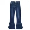 Женские джинсы в европейском стиле синяя талия Женщины Женщины Рыбное хвост расщепленные женские брюки растягиваются более тонкая весна осень S-3XL