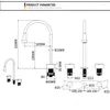 Badrumsvaskar kranar bassäng mässing utbredd 3 håls svart kran dubbel handtag och kallt vatten släpp kranar