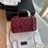 CC Brand Shoulder Bags Burgundy Handle Designer Flap Bags Quilted Genuine Leather Diamond Classic Wallets Handbags Gold Hardware with Chain Portable Shoulder Sa