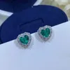 Stud Earrings Trendy Green Heart Shape Crystal Women 925 Sterling Silver Gemstone Jewelry Wedding Party White Zircon Earring