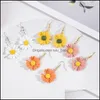 Charm Daisy Flower Earrings Bright Colorf Målning Cabochon Dingle For Women Jewelry Gold Color Passale Drop Delivery Dhabg