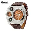 Wristwatches Oulm 1349 Large Dial Men Watches Male Quartz Watch Big Size Men's Two Time Zone Leather Sport
