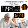 Wall Clocks Muur Gemonteerde Grote Led Digitale Wandklok Temp Datum Week Display Power Off Geheugen Tafel Klok Met Afstandsbediening Voor Hu