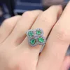 Ringos de cluster Fino Emerald Natural Real 925 Prata esterlina de alta qualidade 3 4 Jóias de casamento de moda do tipo de anel de flores para mulheres