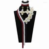 Halsbandörhängen Set Wine and White Crystal Wedding African Beads Jewelry Flower Pear Pearl Statement Bridal HX714