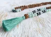 Hangende kettingen 108 mala kralen Amazoniet hematiet ketting hand geknoopte rudraksha bodhi tassel boeddhistische sieraden