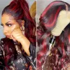 Lange Rode Hoogtepunt Pruik Menselijk Haar 13X4 Body Wave Lace Front Pruik Ombre Rood Met Zwart gekleurde Synthetische Pruiken Pre Geplukt