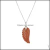 Pendant Necklaces Aura Healing Crystal Quartz Gemstone Jewelry Angel Wings Carved Stone Necklace Uni Drop Delivery Pendants Dhyug