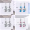 CAR DVR CHARM S925 Stamp Sier Plated Earrings Cut Mouse Charms Blue Pink White Zircon Earring Smycken Shiny Crystal Hoops Piercing for Women Dhla9