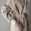 Mezclas de lana para mujeres 2023 Autumn Winter Women Coat de lana de lana Agranadas grandes Capacinos Doble de cachemira Doble abrigo largo F082 230228