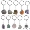 car dvr Keychains Lanyards Natural Rough Stone Quartz Keychain Ring For Women Men Handbag Hangle Car Key Holder Mineral Keyring Jewelry Dr Dh89B