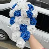 Decorative Flowers Wreaths Long Waterfall Wedding Bouquet Bride Bridesmaid Pearl PE Rose Flower for Marriage W330PE 230227