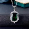 Kedjor Fashion Rectangle Cut Emerald Green Cubic Zirconia Stone Pendant Necklace For Women Clavicle Chain Jewelry Banket Party Gift