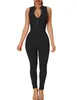 Women One Piece Jumpsuit Clubwear Outfits Sexy Sleeveless V Neck Ribbed Knitted Zipper Bodycon Casual Rompers