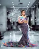 Arabic Aso Ebi Colorful Mermaid Prom Dresses Feather Sequined Lace Evening Formal Party Second Reception Birthday Engagement Gowns Dress Zj354 407